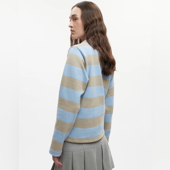 KOTN Shrunken Rugby Shirt - Taupe/Powder Cropped Striped Cotton Longsleeve - Picture 2 of 7